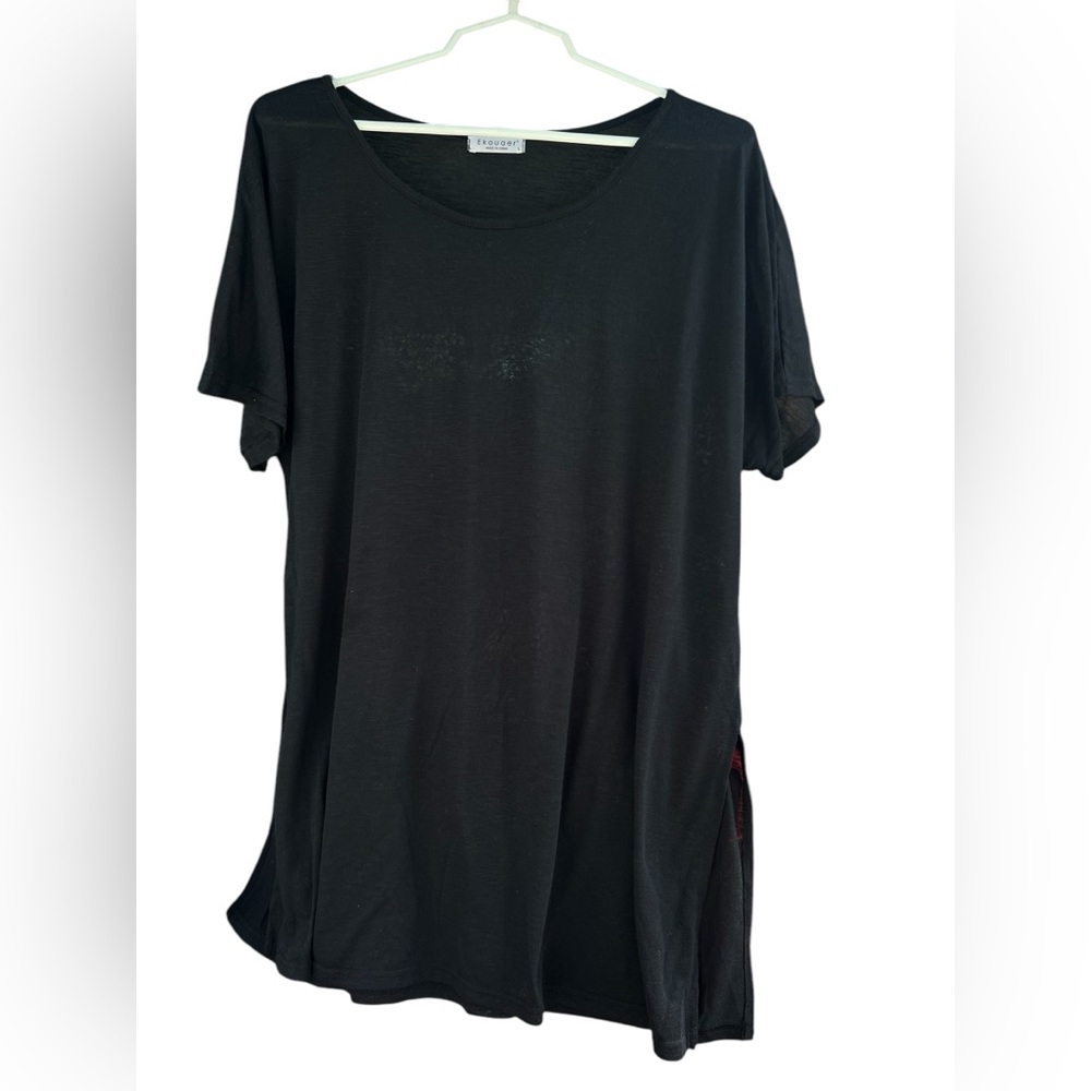 Ekoauer Black Sheer Burnout Casual Top With Side Slits Womens L